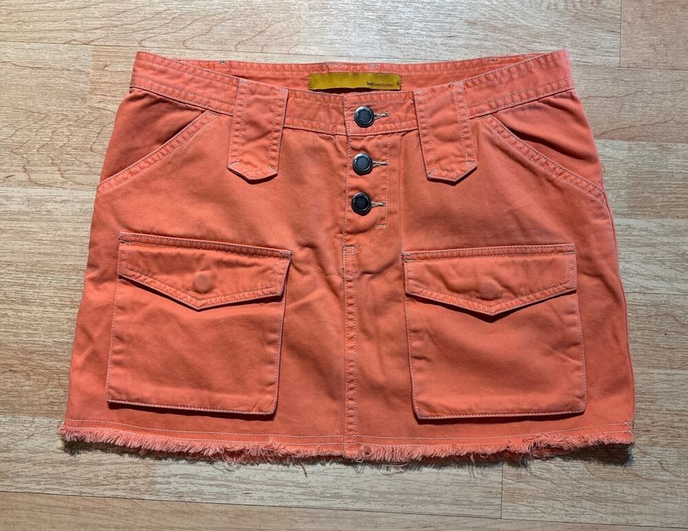 Twill Twenty Two Mini Skirt Orange Cargo Short Style Street Wear Size 28